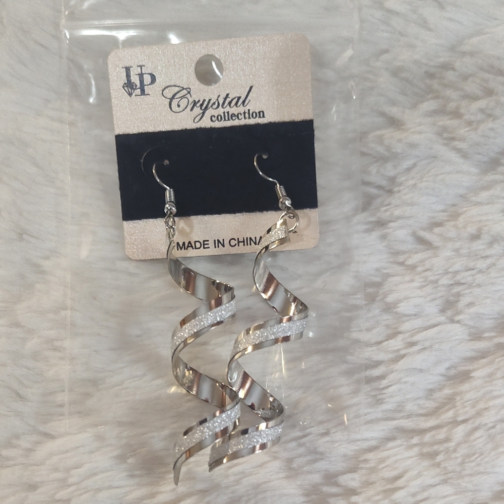 Silver Spiral Dangle Earrings with Hook Closure